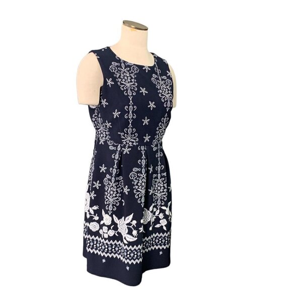 Enfocus Studio Sleeveless Stretch Textured Dress Sz 12 Navy w/ White Floral 110i - Picture 3 of 8